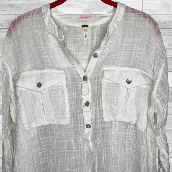 Free People Womens Talk To Me Crinkled Henley Shirt, medium - Picture 7 of 8